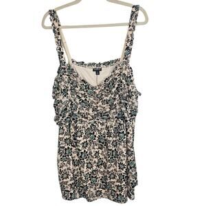 Torrid Top Babydoll Tank Top Floral Tank Top Shirred Top Women Cream Brown 3X